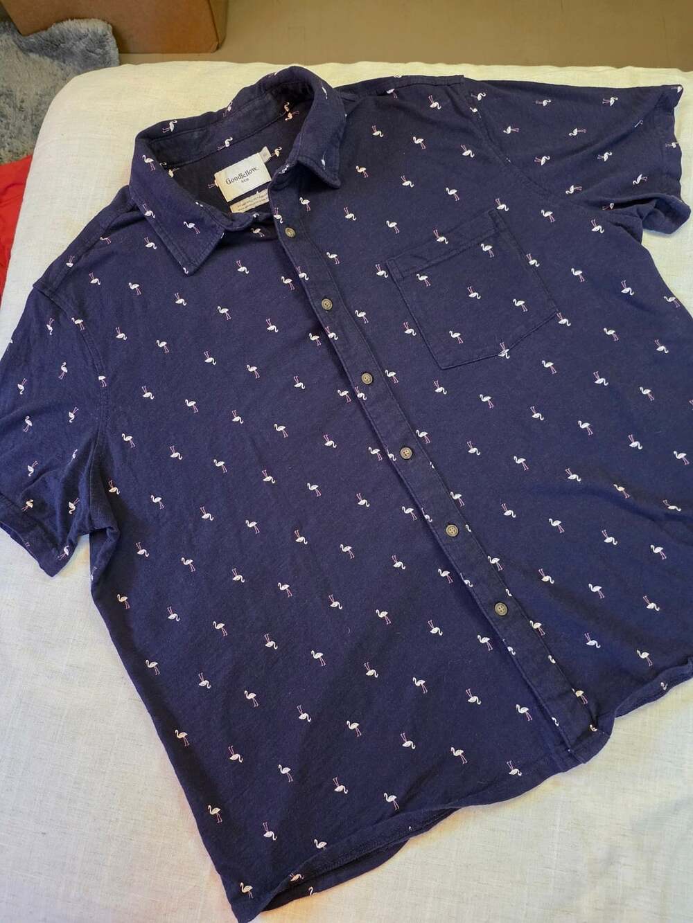 Men's Flamingo Print Button Down Shirt – Tropical Short Sleeve XL